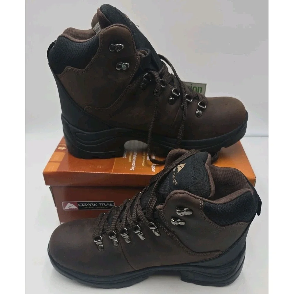 Ozark Trail Bandy II Men's Hiking Boots 9.5 W Dark Brown Leather Waterproof